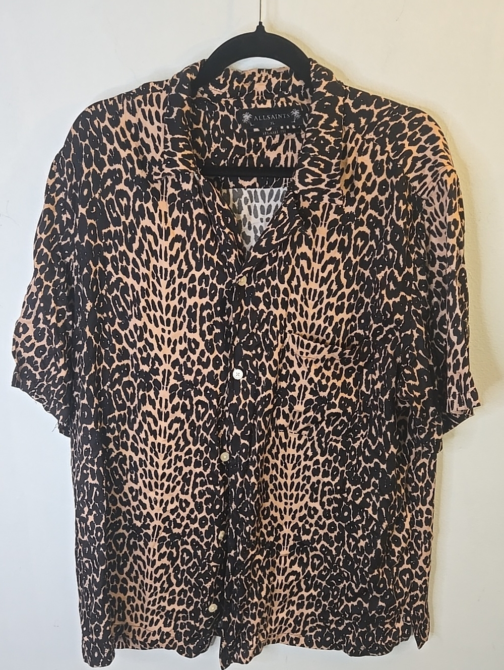 All Saints Men’s Short-Sleeve Animal Print Shirt in Beige/Black